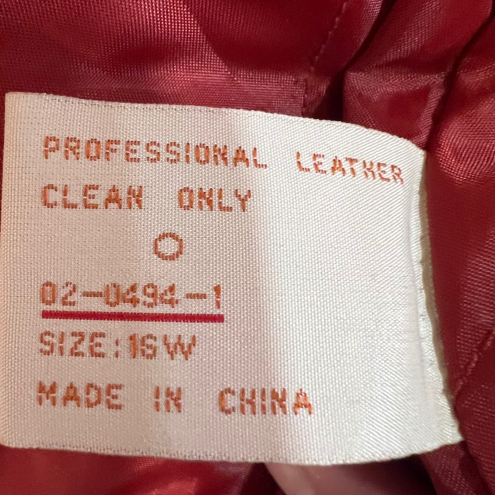 Vintage Venezia Red Leather Zip Up Bomber Jacket Oversized 90s Plus Size 16W - Picture 9 of 13